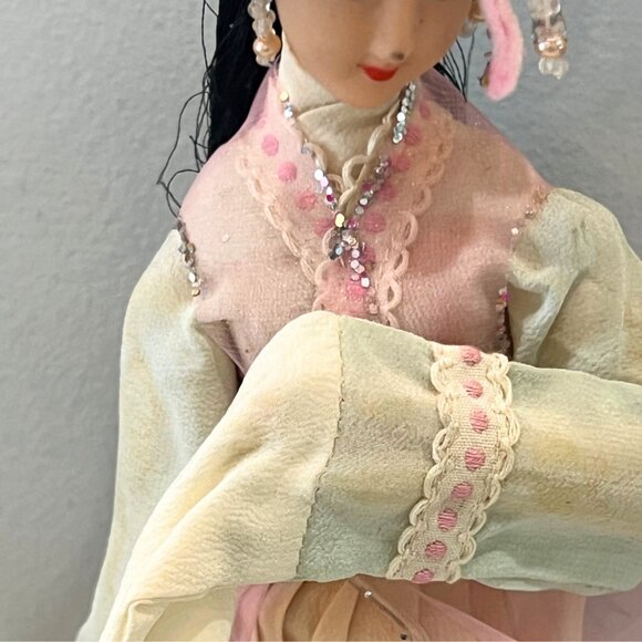 Vintage Oriental Chinese Court Lady Doll Geisha 11" Long Sleeves Souvenir - Picture 7 of 13